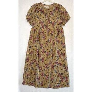 LOFT Beige Multicolor Floral Midi Dress Buttons Sz XS Petite Country GrandmaCore